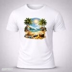 Camiseta Branca Praia Ensolarada