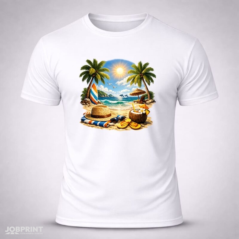 Camiseta Branca Praia Ensolarada