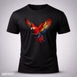 Camiseta Preta Arara Vermelha