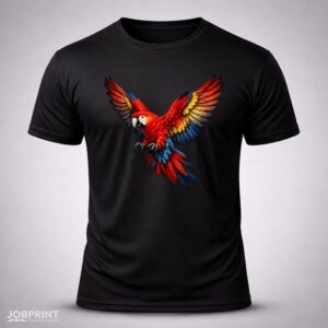 Camiseta Preta Arara Vermelha